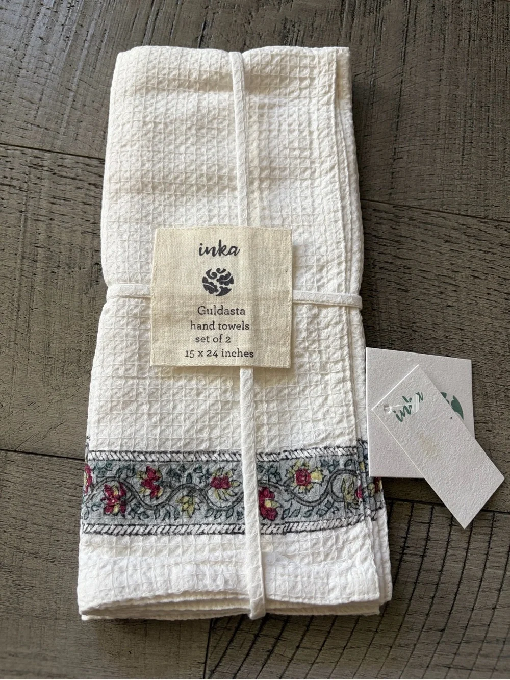 Inka Guldasta Waffle Weave Hand Towels – Set of 2 – 15” x 24” NWT Handmade